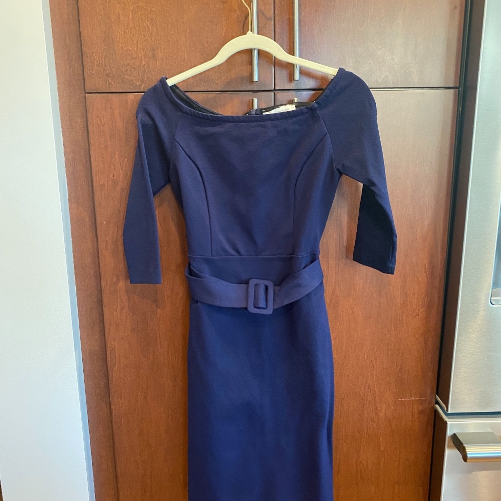NWT The Vanity Room Navy Blue Belted Dress Size XS